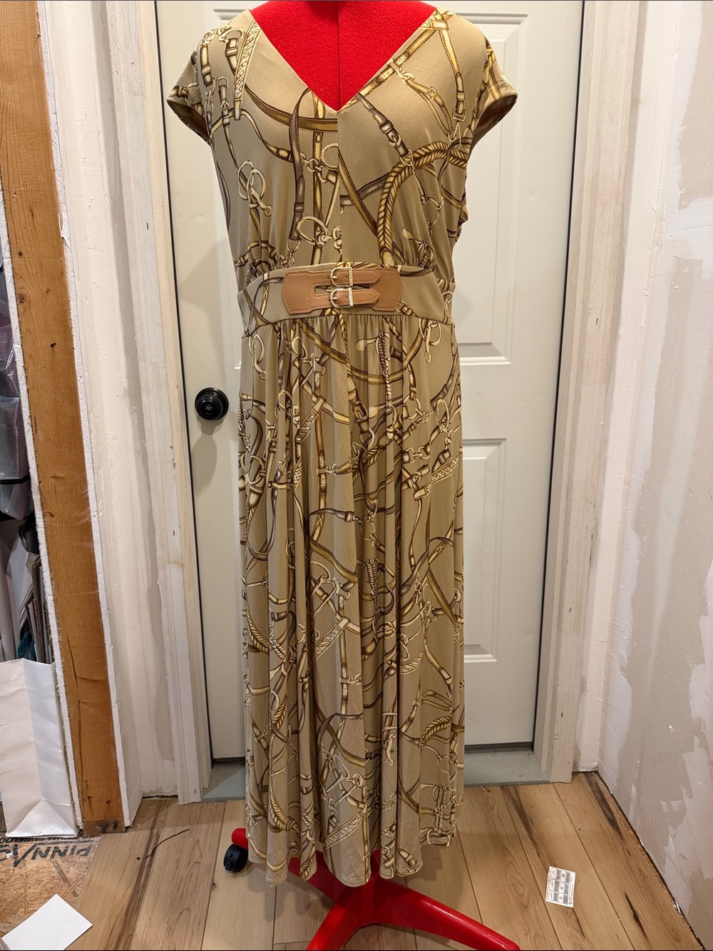 Ralph Lauren Beige Chain-Print Maxi Dress